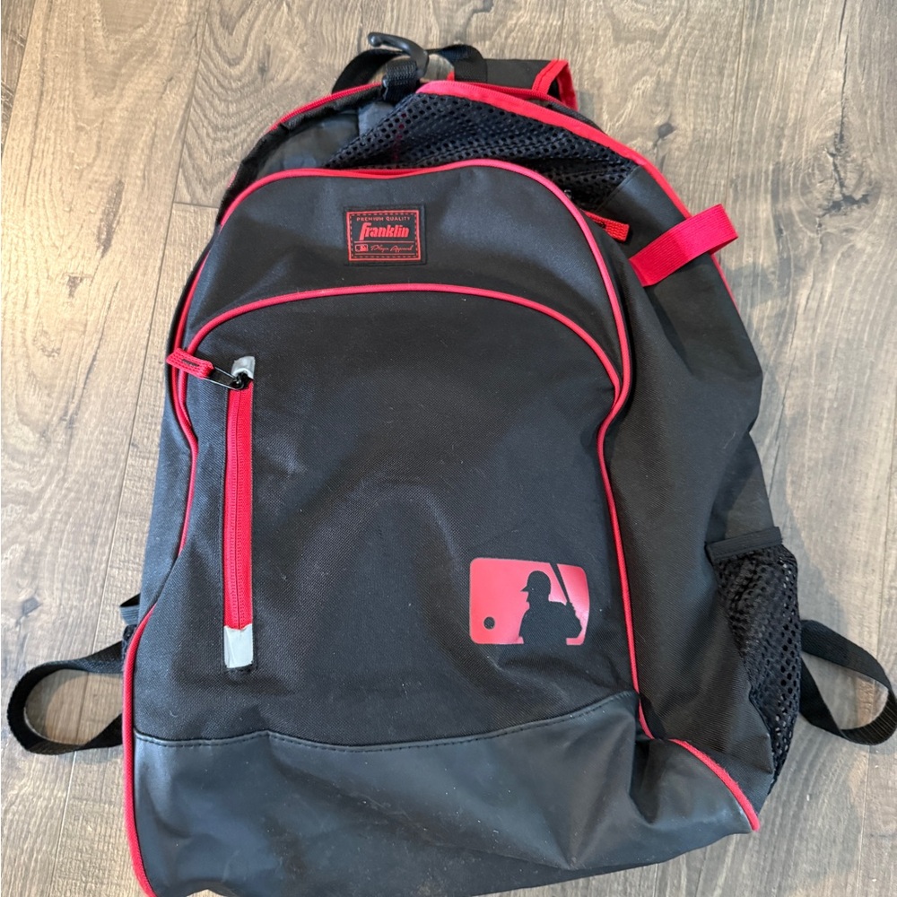 Franklin Black and Red Baseball Backpack with Padded Straps